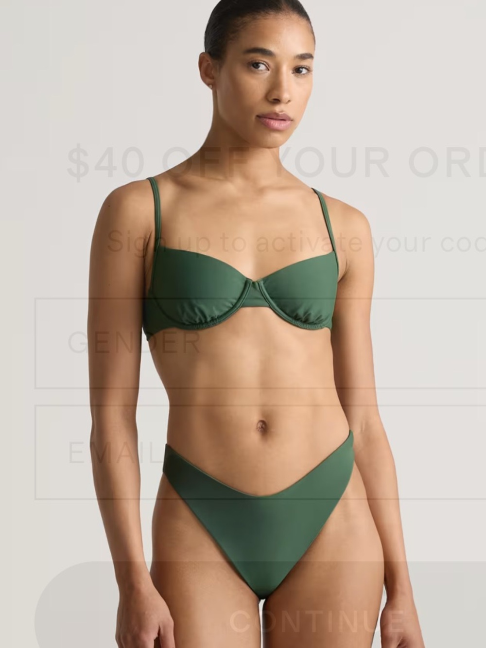 Quince Italian Demi Bikini Top & High-Cut Bottoms in Forest Green